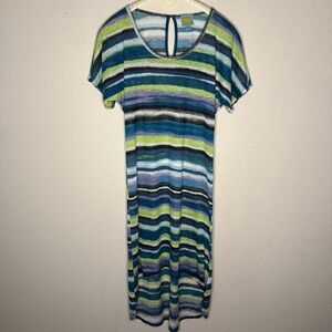 C&C California Maxi Dress High Low Cap Sleeves Multi Color Stripes Women’s Sz S